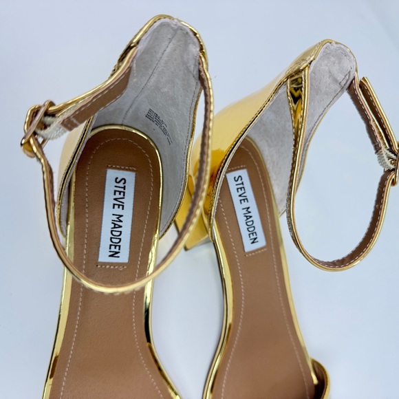 Steve Madden Irenee Metallic Gold 2-Inch Block Heel Ankle-Strap Sandals Size 9.5 - Picture 4 of 15